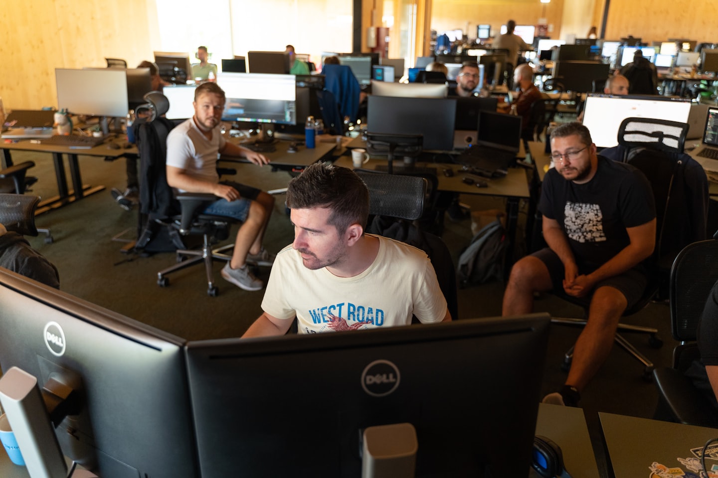 IT-Profis arbeiten in einem modernen Büro zusammen.